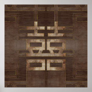 Symbool Geometrisch goud met dubbel geluk op hout Poster