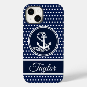 Symbool Maritiem Blauw en Witte Aangepaste Naam Case-Mate iPhone 14 Hoesje