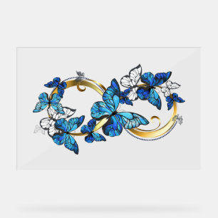 Symbool oneindigheid van Blauwe Morpho Vlinders Acryl Bord