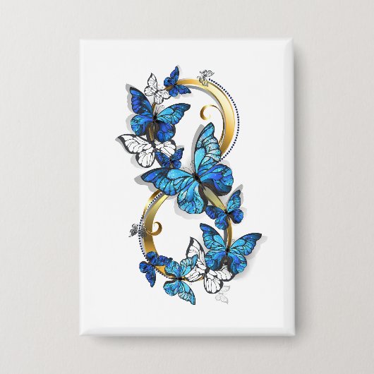 Symbool oneindigheid van Blauwe Morpho Vlinders Button (Voorkant)