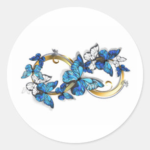 Symbool oneindigheid van blauwe Morpho vlinders Ronde Sticker