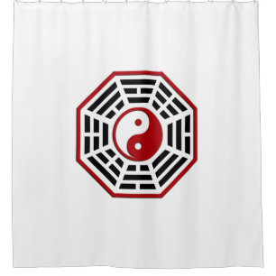 Symbool PaKua / yin & yang / I Ging - rood zwart Douchegordijn