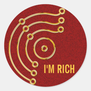 Symbool RUNA/GOLD, IK BEN RIJK donkerrode spier Ronde Sticker