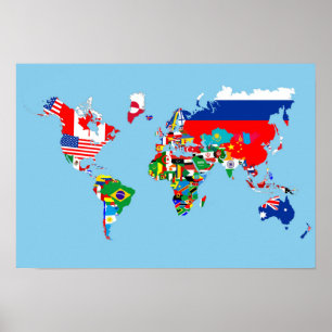Symbool silhouet van de vlag van het wereldkaart l poster