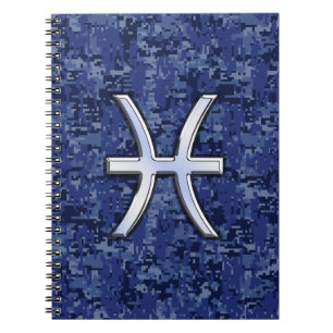 Symbool van de pisces Zodiac op Navy Blue Digital  Notitieboek