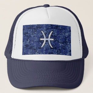 Symbool van de pisces Zodiac op Navy Blue Digital  Trucker Pet