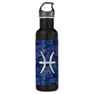 Symbool van de pisces Zodiac op Navy Blue Digital Waterfles