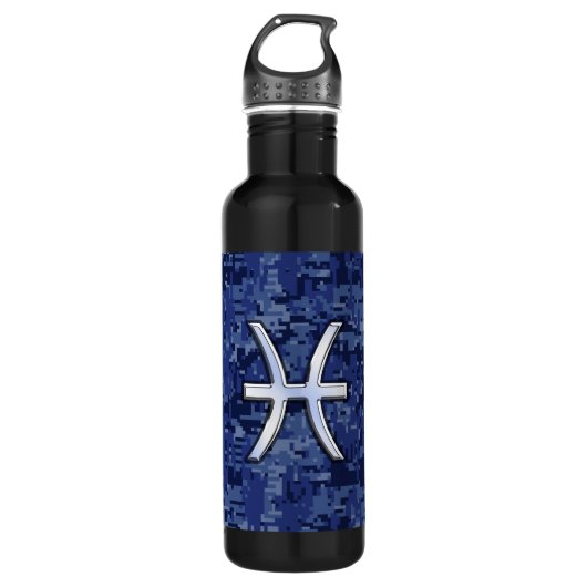 Symbool van de pisces Zodiac op Navy Blue Digital Waterfles (Voorkant)