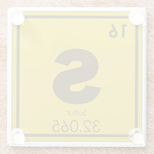 Symbool van het zwavelelement, scheikundige formul glazen onderzetter (Achterkant)