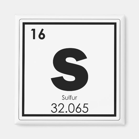 Symbool van het zwavelelement, scheikundige formul magneet (Voorkant)
