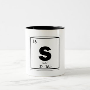 Symbool van het zwavelelement, scheikundige formul tweekleurige koffiemok