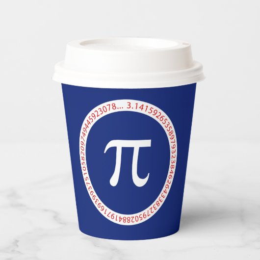 Symbool van pi in Cirkel op Navy Blue Papieren Bekers (Voorkant)