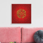 Symbool voor dubbel geluk met Phoenix en Dragon Canvas Afdruk (Insitu (Woonkamer))