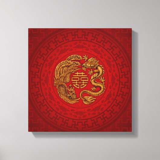 Symbool voor dubbel geluk met Phoenix en Dragon Canvas Afdruk (Voorkant)