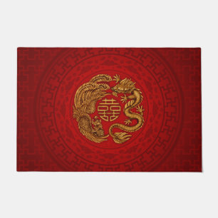 Symbool voor dubbel geluk met Phoenix en Dragon Deurmat