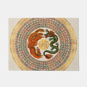 Symbool voor dubbel geluk met Phoenix en Dragon Deurmat