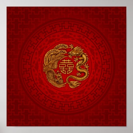 Symbool voor dubbel geluk met Phoenix en Dragon Poster (Voorkant)