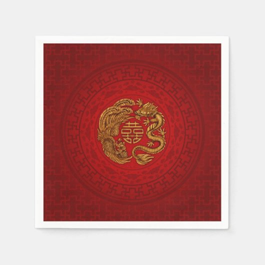 Symbool voor dubbel geluk met Phoenix en Dragon Servet (Voorkant)