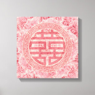 Symbool voor dubbel geluk op roze volken canvas afdruk
