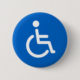 Symbool voor gehandicapte personen of blauw en wit ronde button 5,7 cm