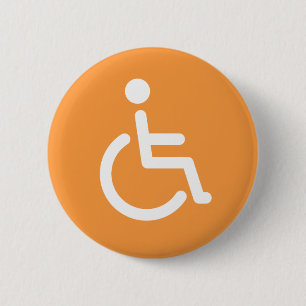 Symbool voor gehandicapte personen of oranje en wi ronde button 5,7 cm