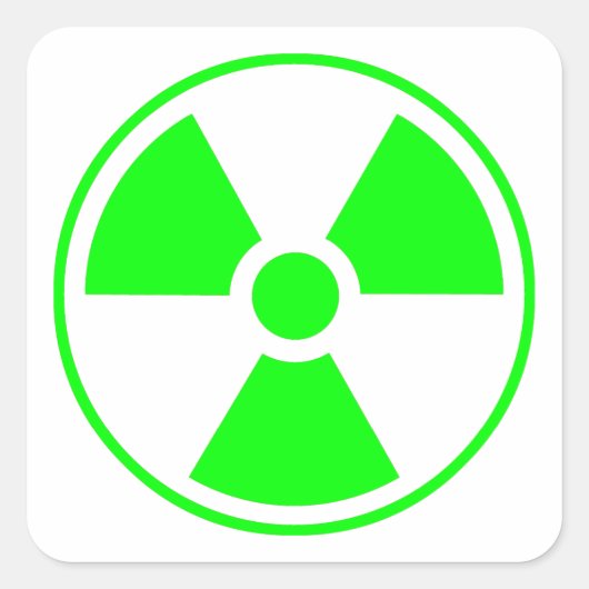 Symbool voor nucleaire radioactieve straling in gr vierkante sticker (Voorkant)