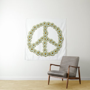 Symbool voor PEACE - Hippie Flower Daisy Wreate Wandkleed