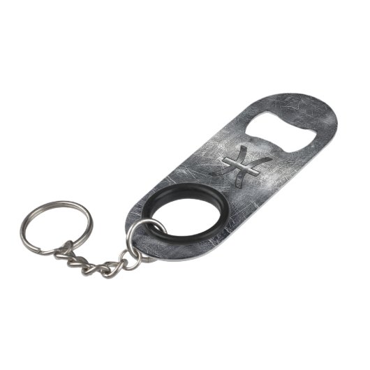 Symbool voor spisces-Zodiac in slijpstaal Sleutelhanger Flessenopener (Voorkant Gekanteld)