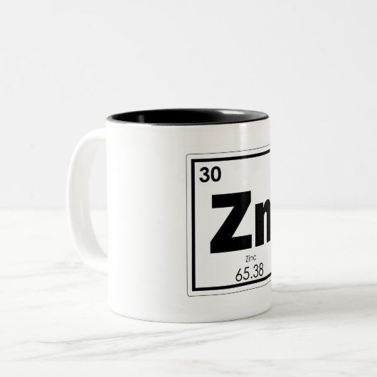 Symbool voor zinkscheikundige scheikundeformules, tweekleurige koffiemok (Voorkant links)