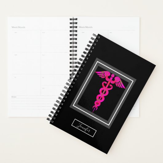 Symboolnaam van verpleegster Medical Black Roze Ca Planner (Display)