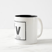 Symboolscheikundige vanadiumformule, vanadiumchemi tweekleurige koffiemok (Voorkant rechts)