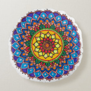 Symétrie Vive : Coussin Rond Artistique Mandala
