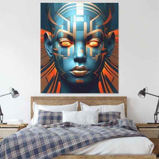 Symfonie van Vormen: Abstract Vrouwengezicht Canvas Afdruk (Insitu (Slaapkamer))