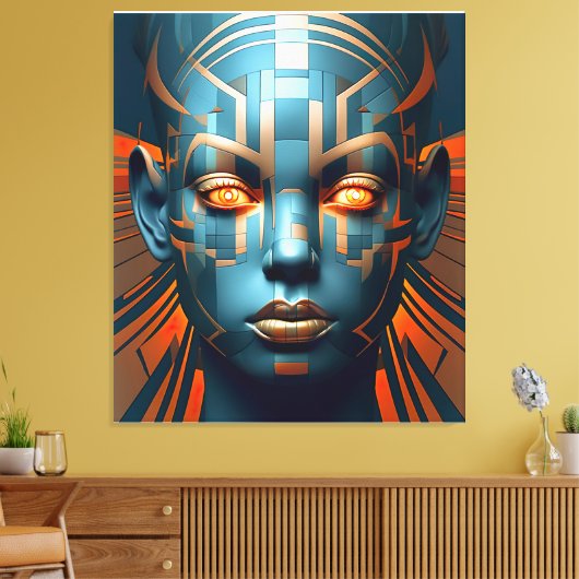 Symfonie van Vormen: Abstract Vrouwengezicht Canvas Afdruk (Insitu (Woonkamer))