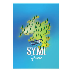 Symi Island Map Greece reisposter. Foto Afdruk