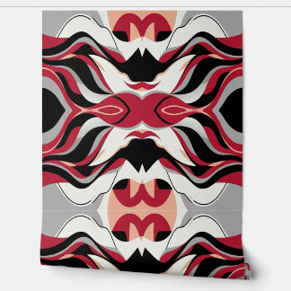 Symmetrical Red and Black Abstract Flow Pattern Behang