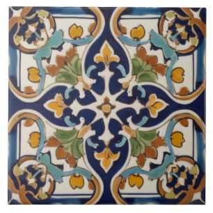 Symmetrisch Abstract kruis in marineblauw en geel Tegeltje