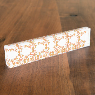 Symmetrisch bloemmotief met oranje motieven rese naambordje