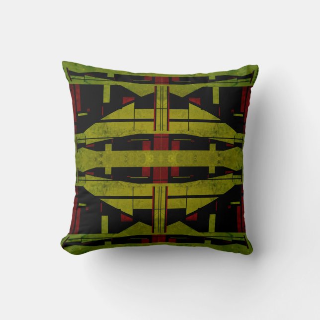 Symmetrisch groen zwart rood gelaagd design kussen (Voorkant)
