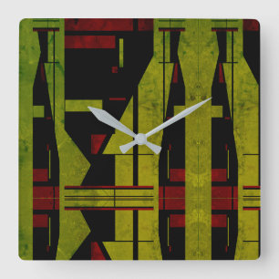 Symmetrisch groen zwart rood gelaagd design vierkante klok