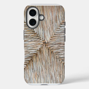 Symmetrisch natuurlijk bamboevezelweefpatroon iPhone 16 hoesje
