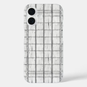 symmetrisch witgekalkt houtpatroon iPhone 16 hoesje