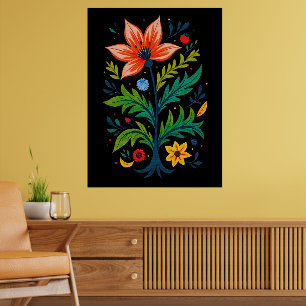 Symmetrische Donkere Botanische Levendige Folk Art Poster