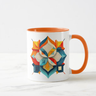 Symmetrische geometrische afbeelding met gekleurde mok