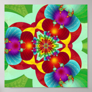 Symmetrische Kaleidoscoop Fractale Mandala in Leve Poster