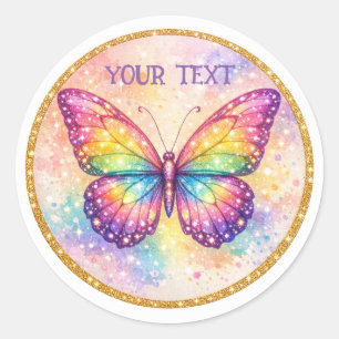 Symmetrische Regenboog Vlinder Gloed Ronde Sticker
