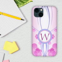 Symmetrische roze kersenbloesems op maat monogram