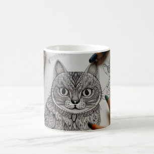 Symmetrische Zen Kat Mandala Lijn Kunst Koffiemok