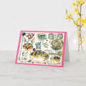 Sympa chaton chat salut ou carte de note (Fleur jaune)