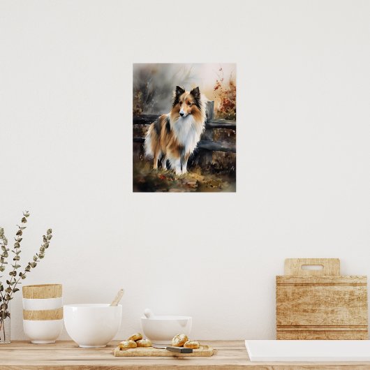 Sympa Shetland Sheepdog Chien Art Imprimer Poster (Cuisine)